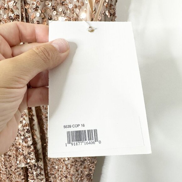 NWT Mac Duggal V-Neck High Slit Sequined Wrap Gown 16 Copper #8058 - Picture 8 of 11